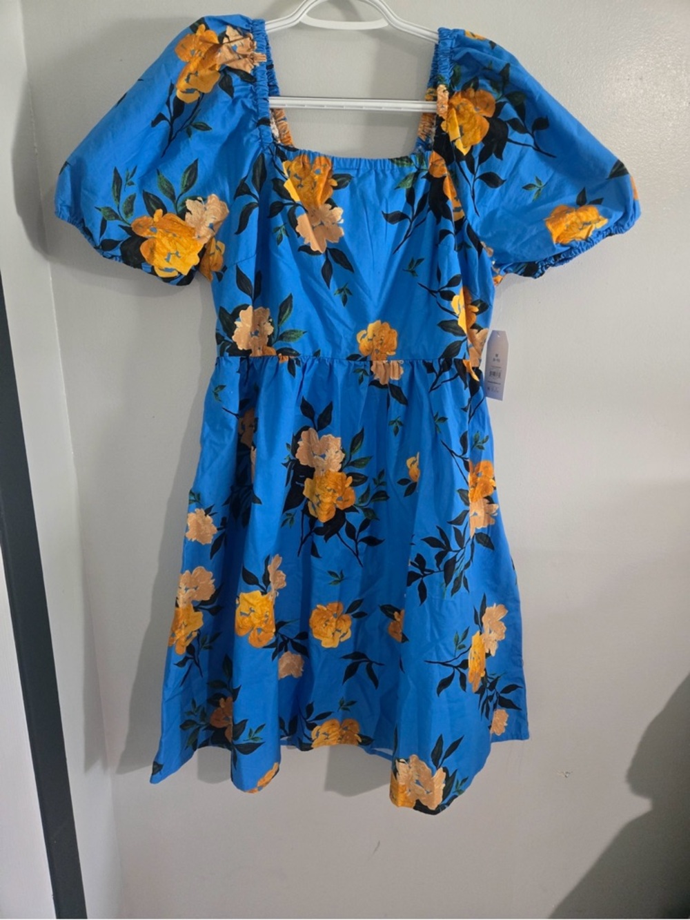 Blue & Yellow Floral Puff-Sleeve Kids Dress
